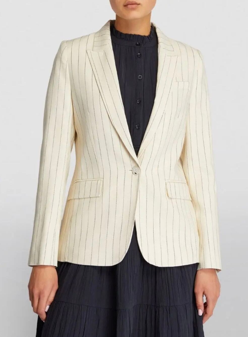 ME+EM Panama Pinstripe Cream Blazer Oversized Neutral 12 Single Breasted Jacket